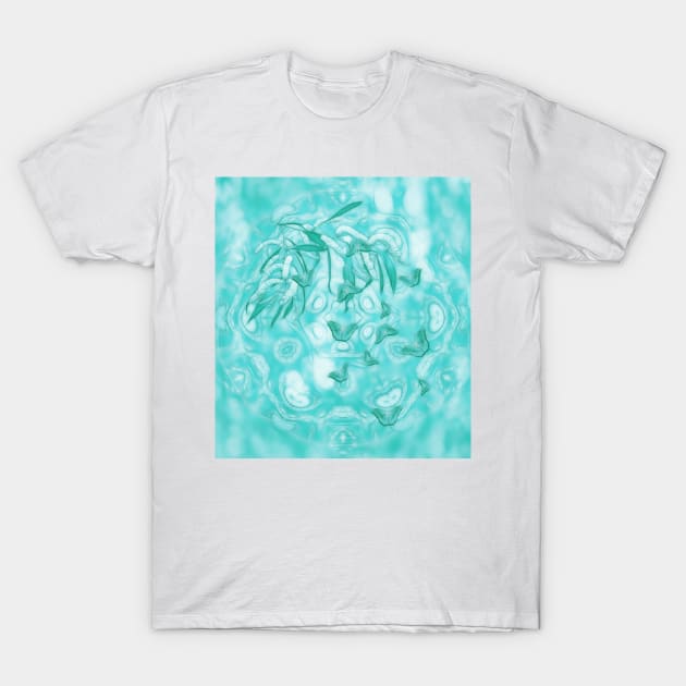 Abstract butterflies in teal landscape T-Shirt by hereswendy
